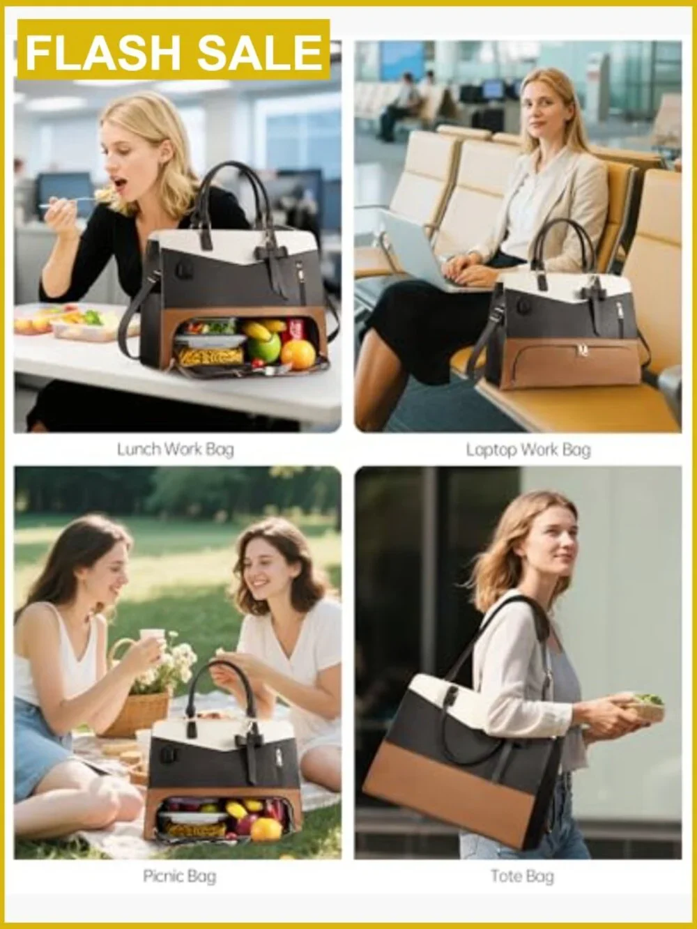 Lunch Tote Bag for Work with Insulated Compartment 2-in-1 Laptop Bag Purse